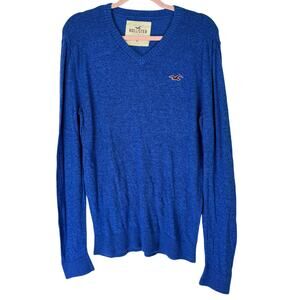 Mens Hollister Blue Pullover Long Sleeve V-Neck Lightweight Sweater Top Size M